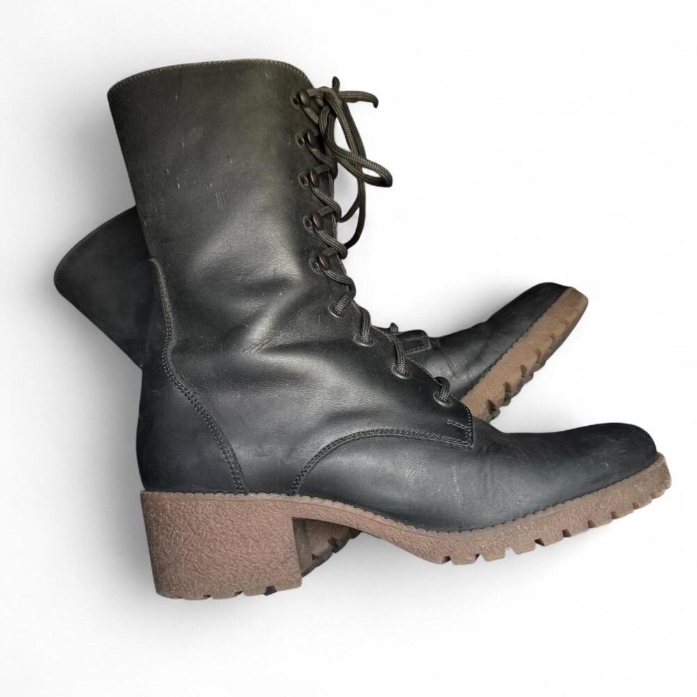 J. Crew Black Leather Lace Up Combat Boots Size 7 Grunge Indie - Picture 4 of 8